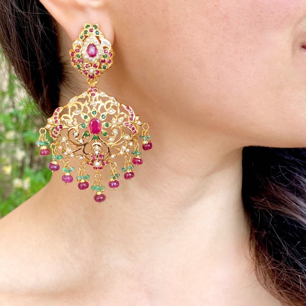 edwardian earrings ruby emerald