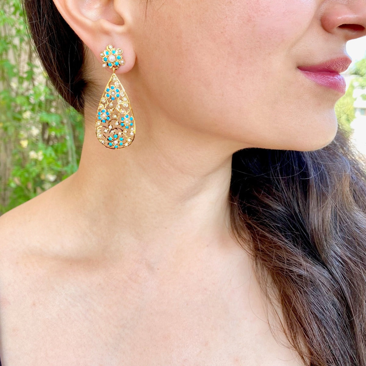 gold plated earrings with firozi stone