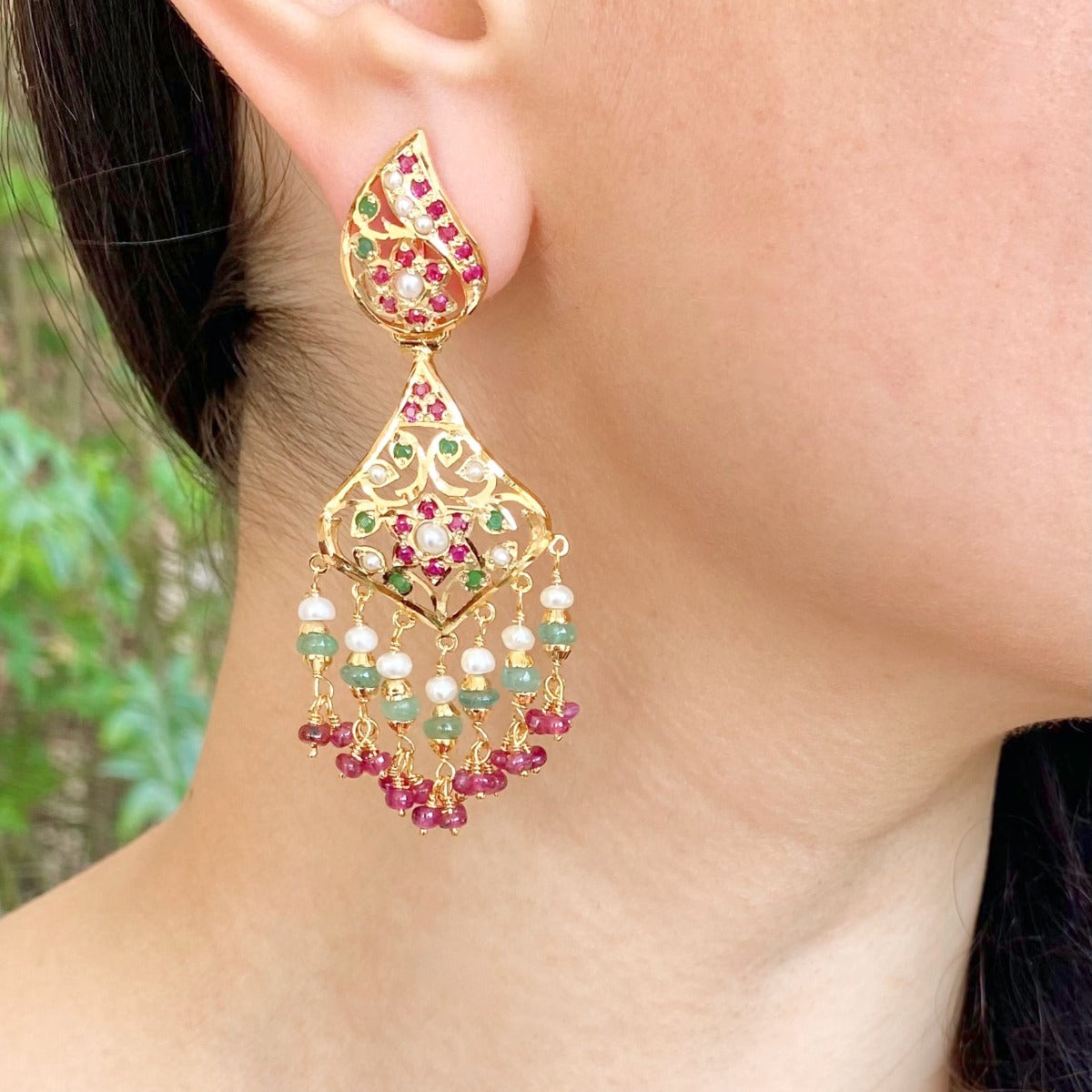 ruby emerald earrings hyderabadi