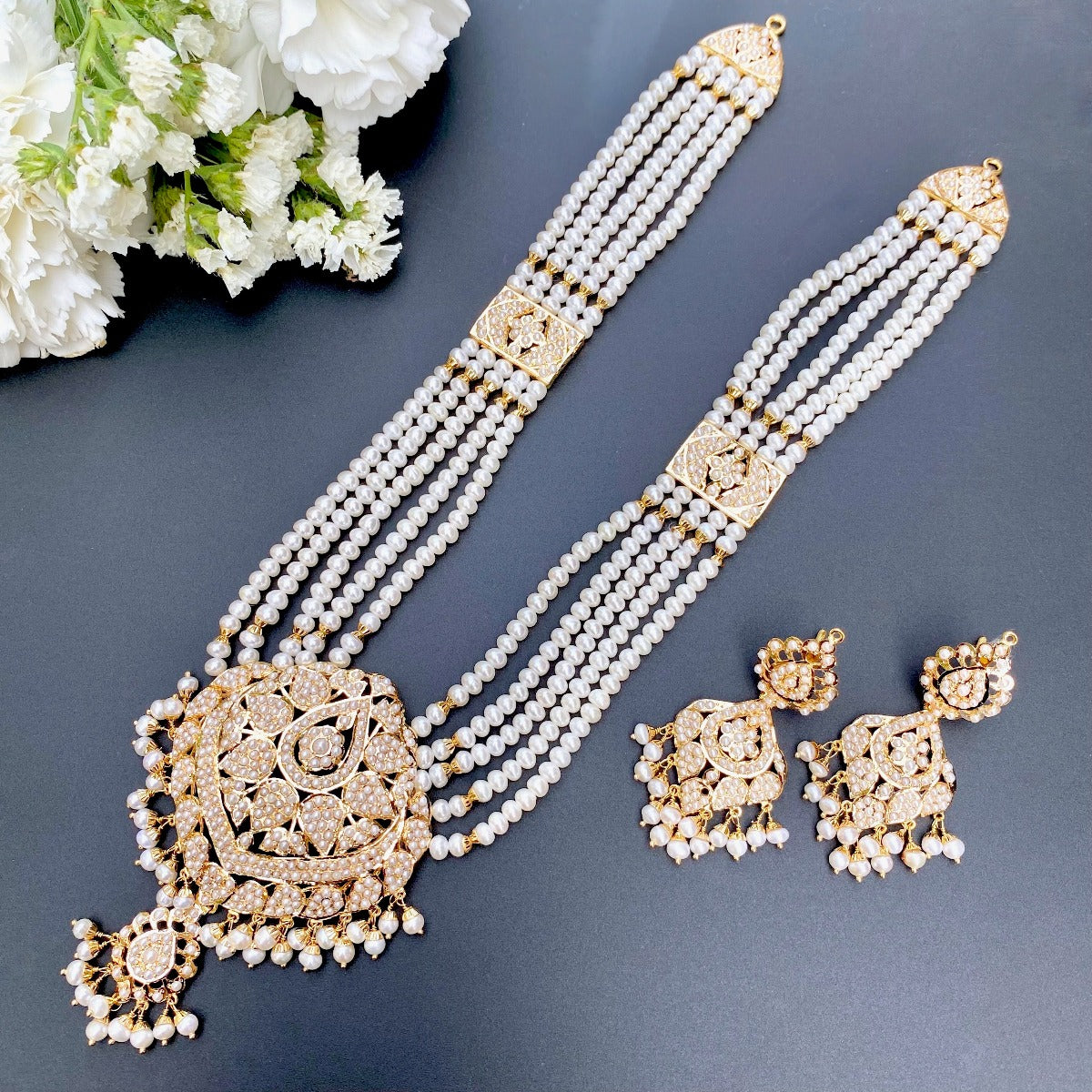 22k gold long pearl haar necklace set in usa