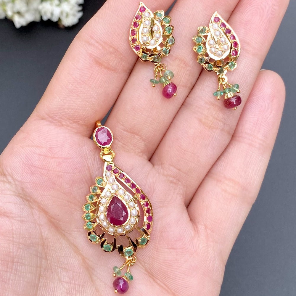 Graceful Enamel Pendant and Earrings Set