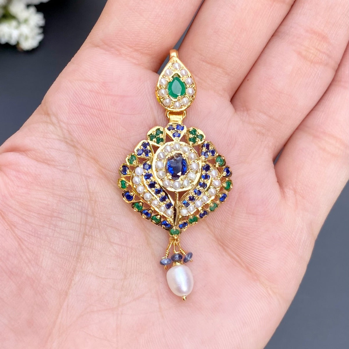 Multicolored Jadau Pendant Set in Gold Plated Silver PS 010