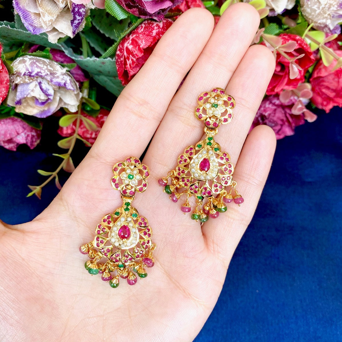 Buy Womens Rose Gold Plated 3 Layered Beaded Chandbali Earrings With  Kundan And Pearl Work  i jewels Online at Best Price  Trendia