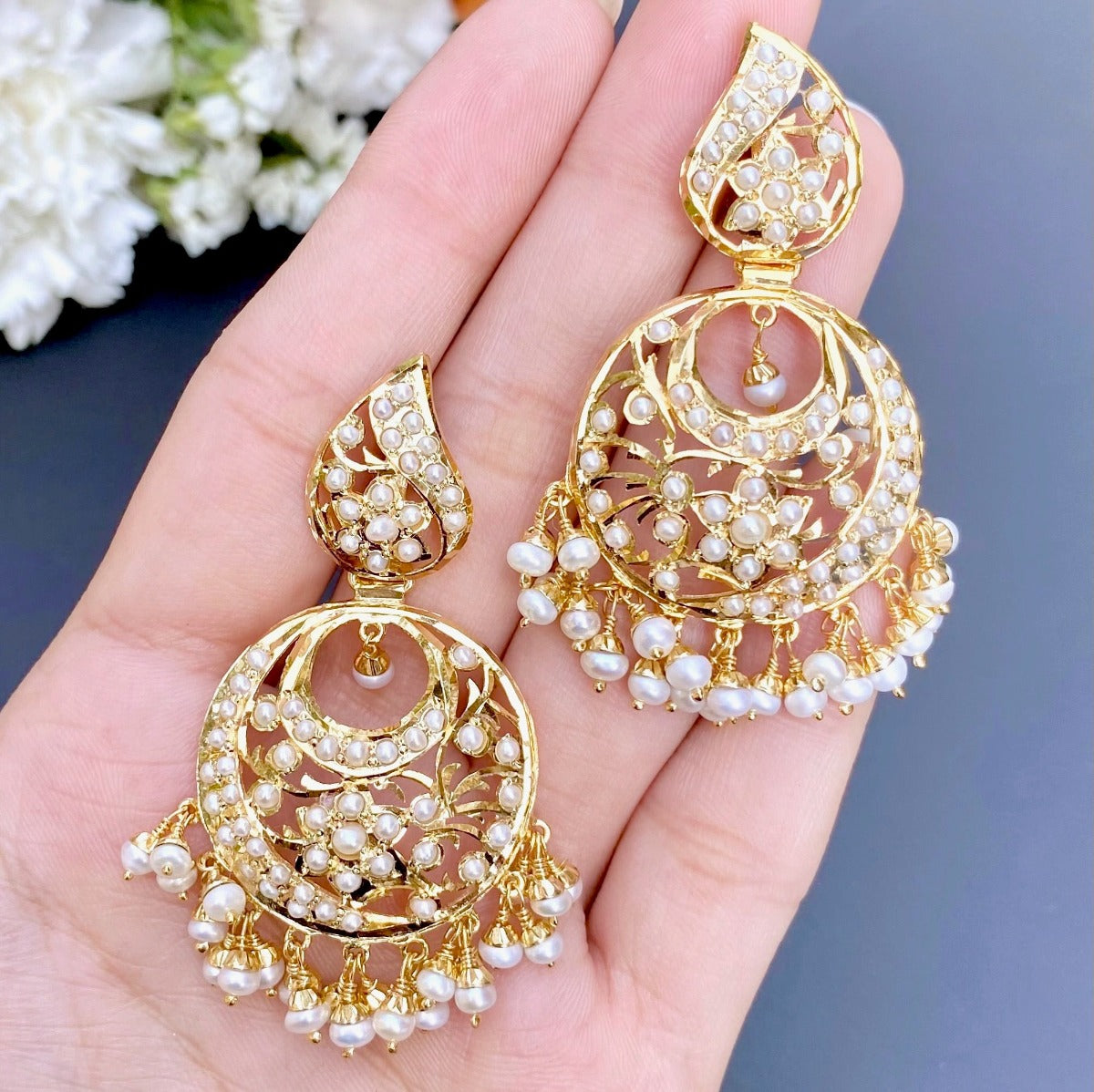 gold plated chandbali earrings on silver
