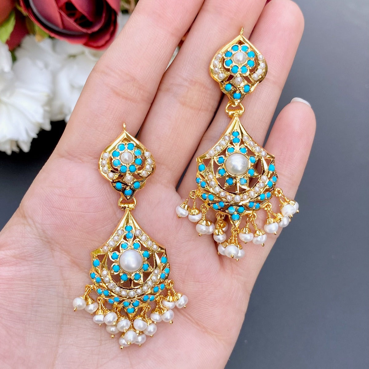 turquoise earrings with pearls