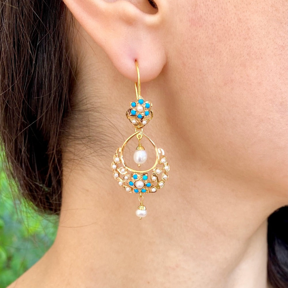 firoza earrings with fish hook in gold