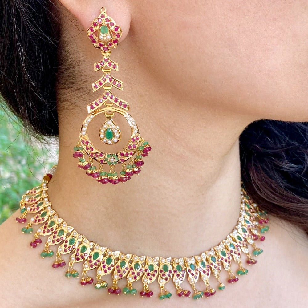 ruby emerald neckalce set with chandbali
