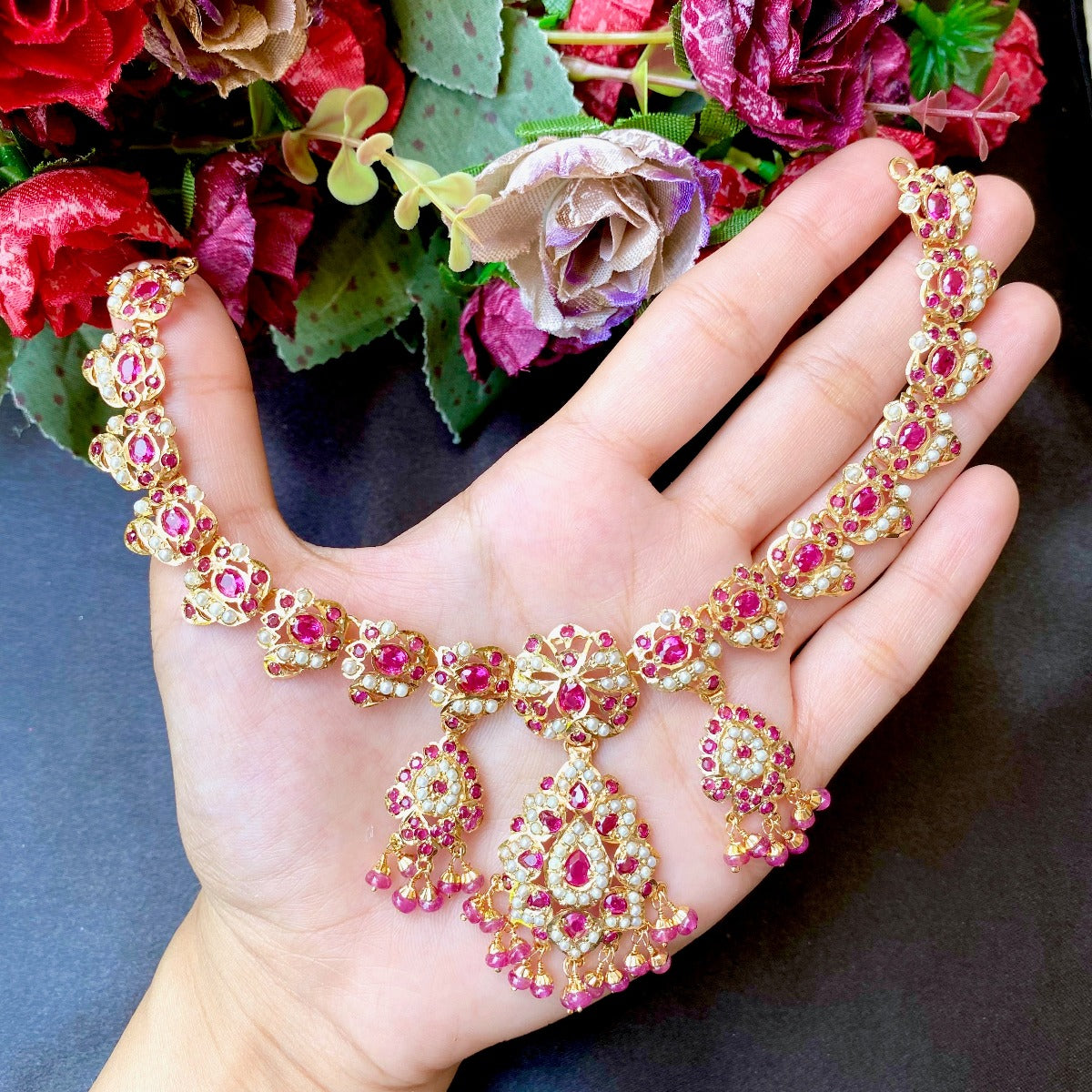 gold plated ruby necklace