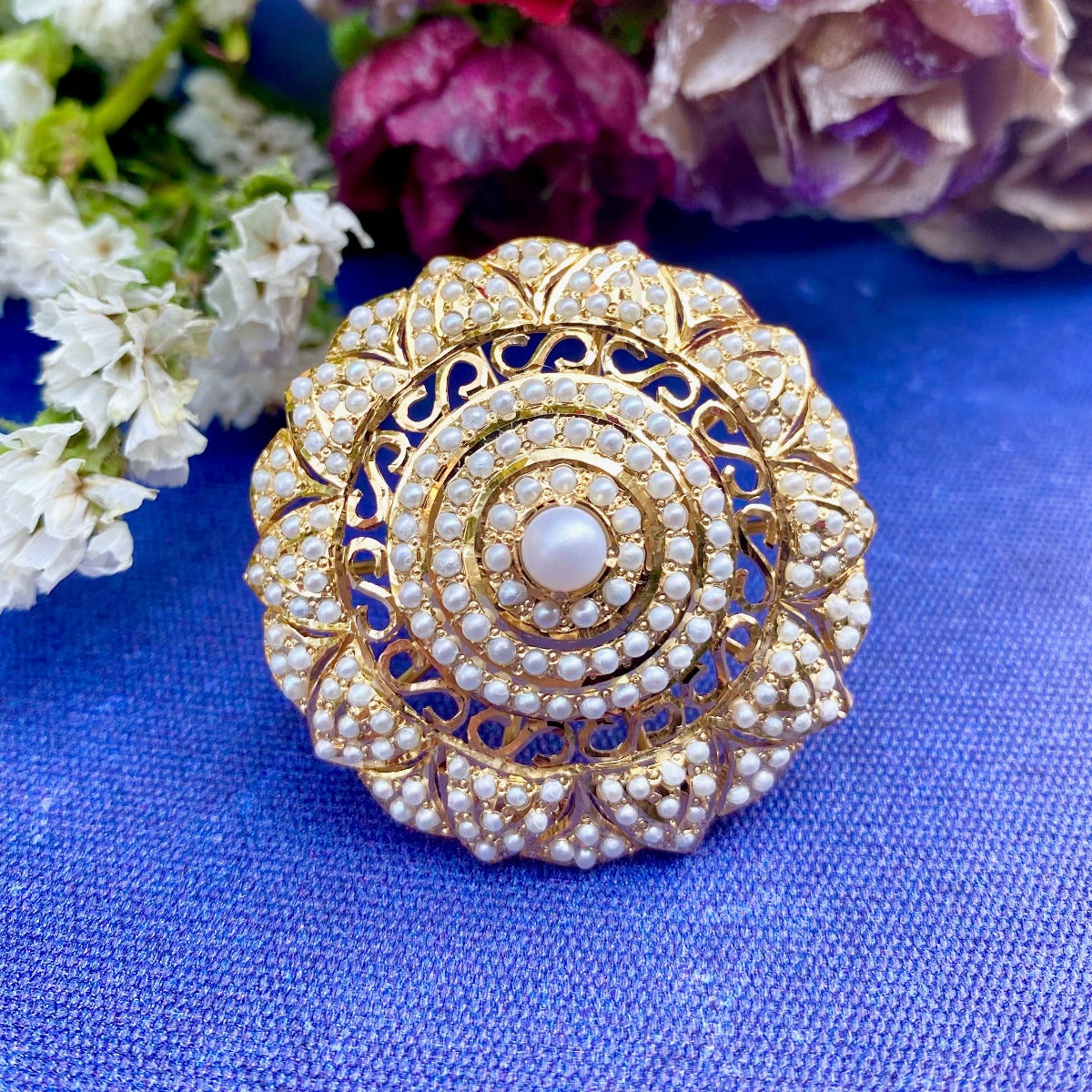 hyderabadi pearl ring with gold plating