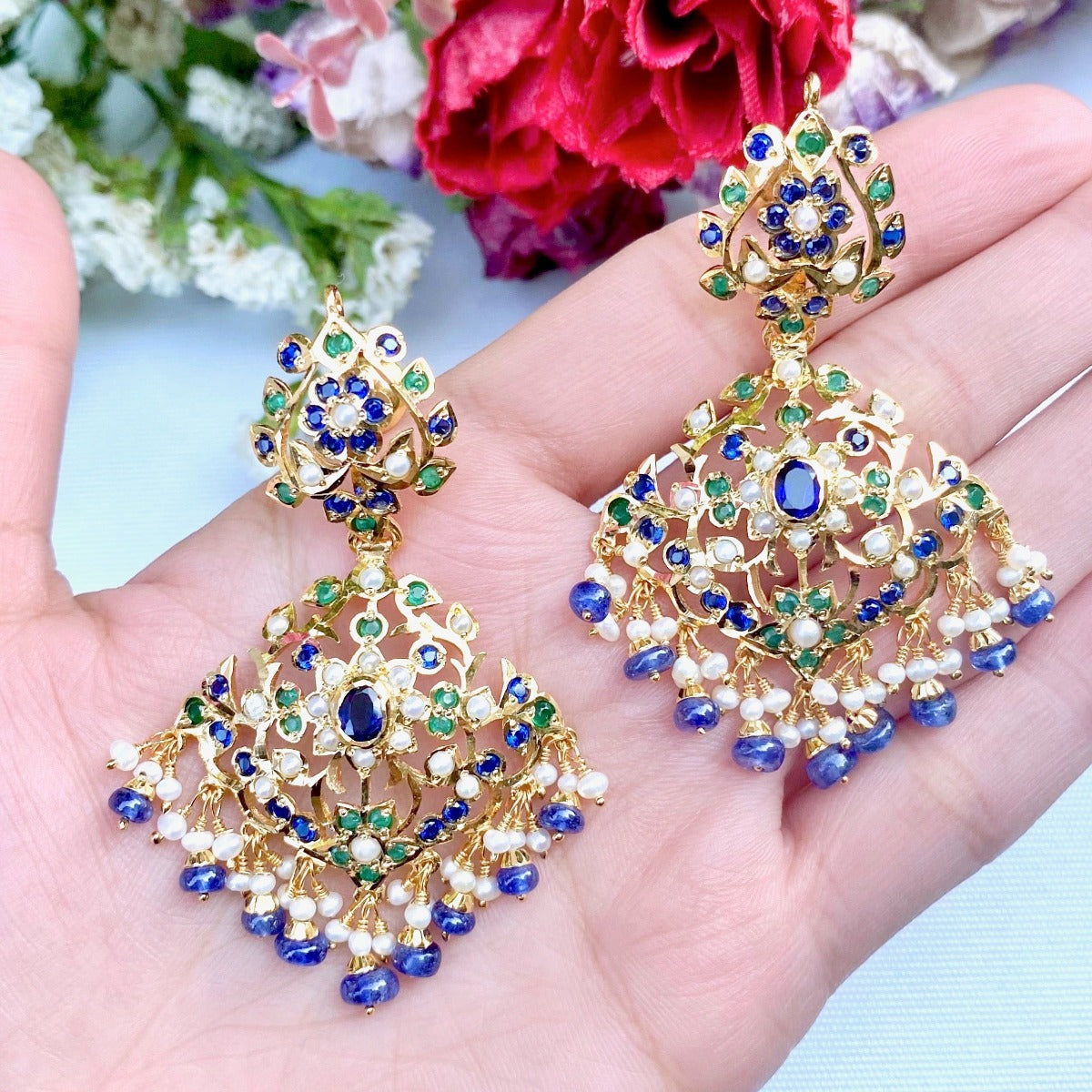 gold plated pakistani jadau earrings