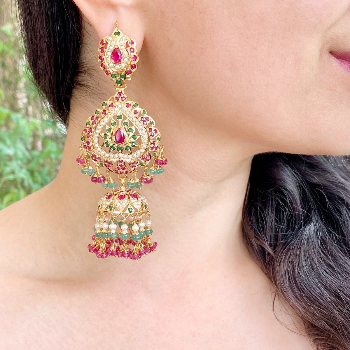 large earrings with jhumka at bottom