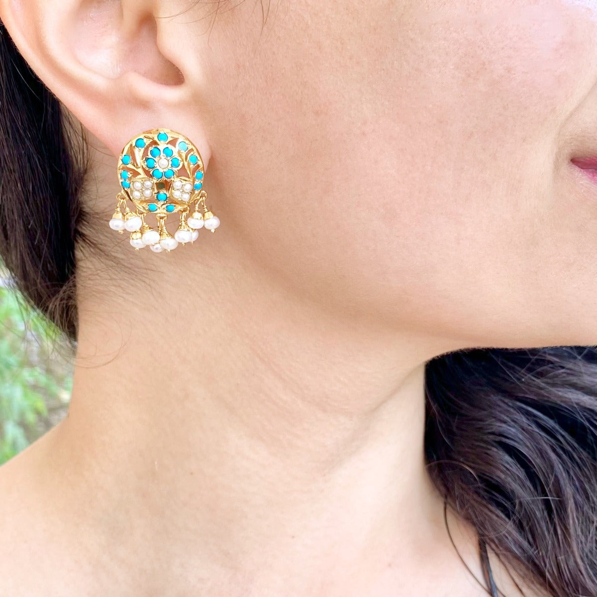 Grand Turquoise Stud Earrings in 14k Gold (December)