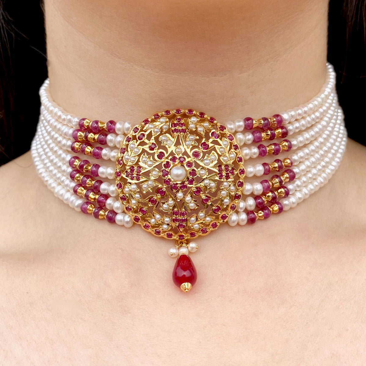 Ruby pearl shop choker necklace