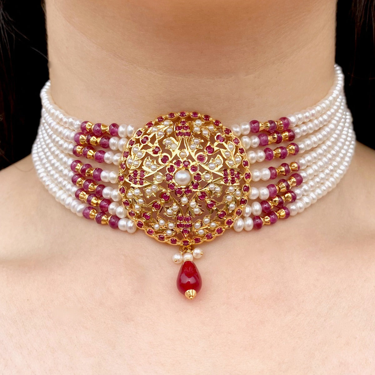 ruby pearl choker necklace