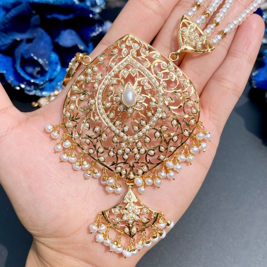 pakistani pearl rani haar set in gold plated silver