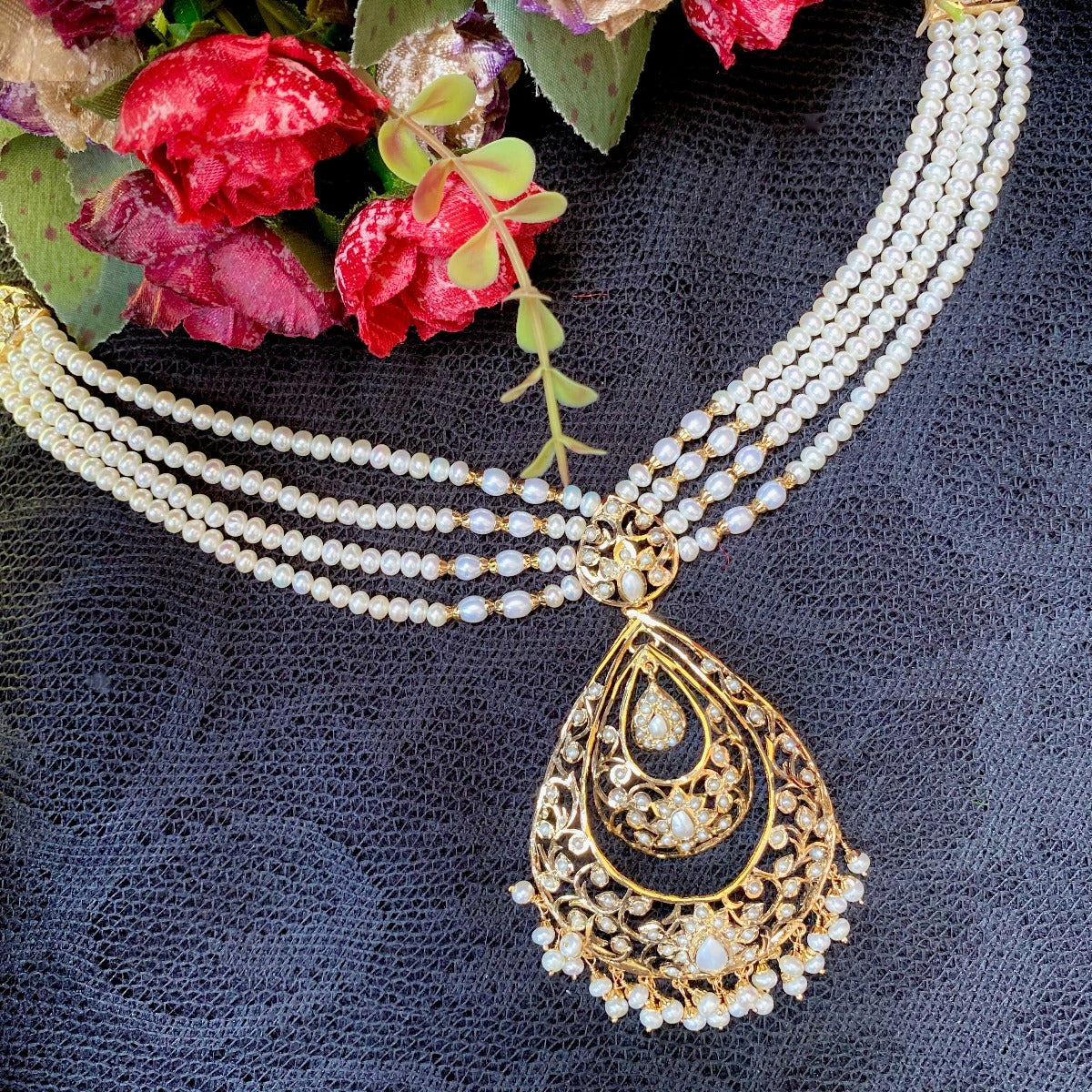 jadau pendant with mala
