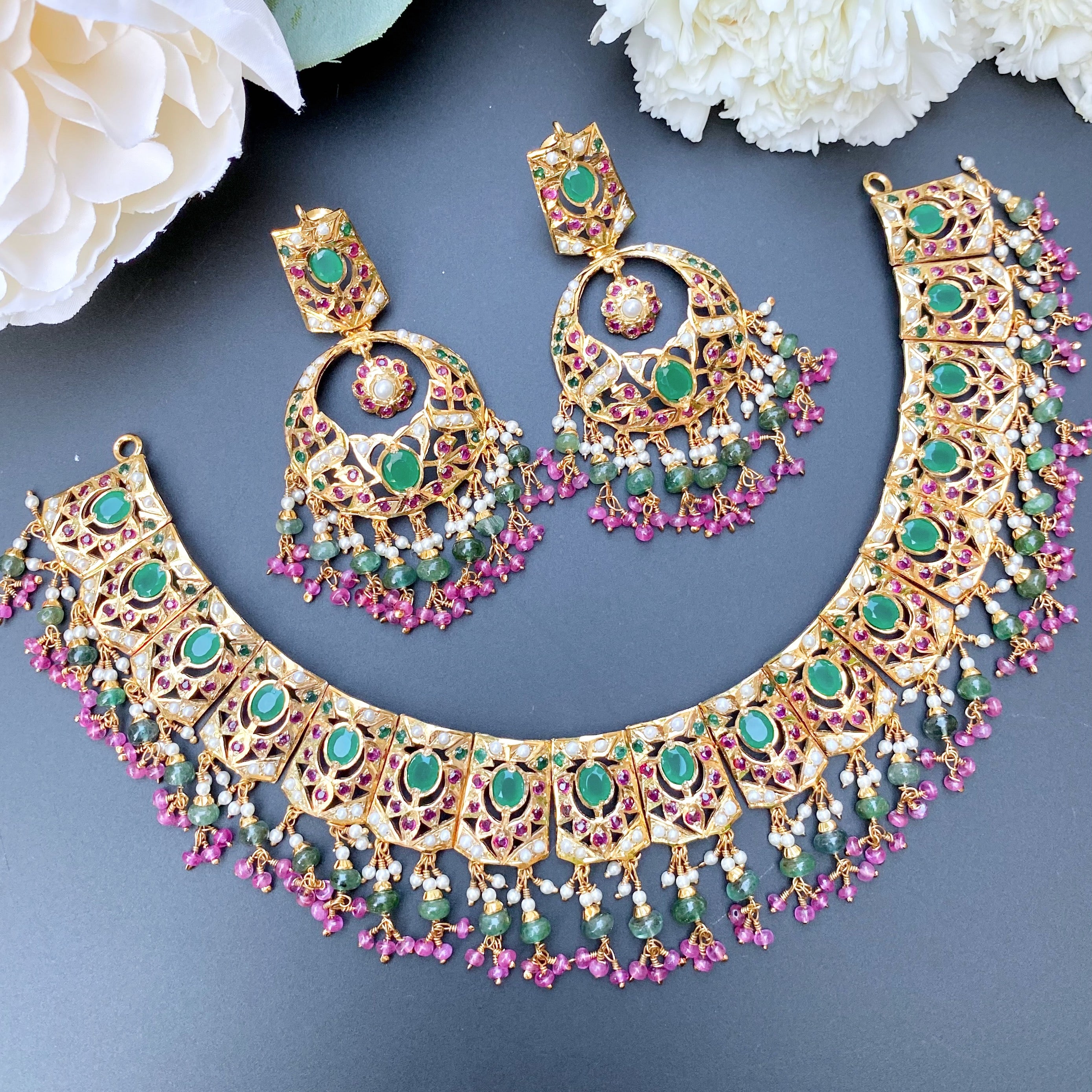 kundan necklace set in gold plated silver