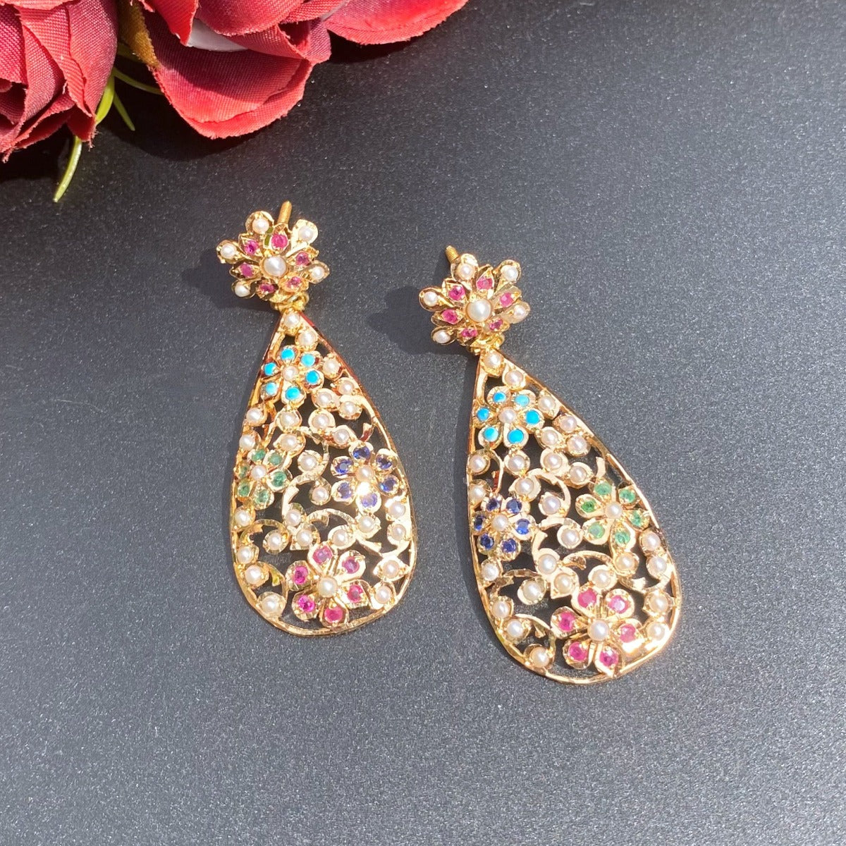 navratna earrings in gold