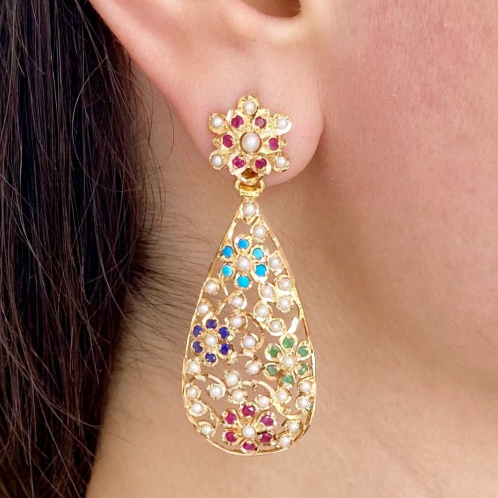dainty navratna earrings 22k gold