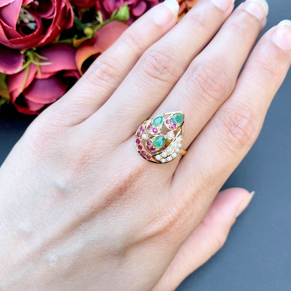 Multicoloured Delicate Ring in 22ct Gold GLR 091