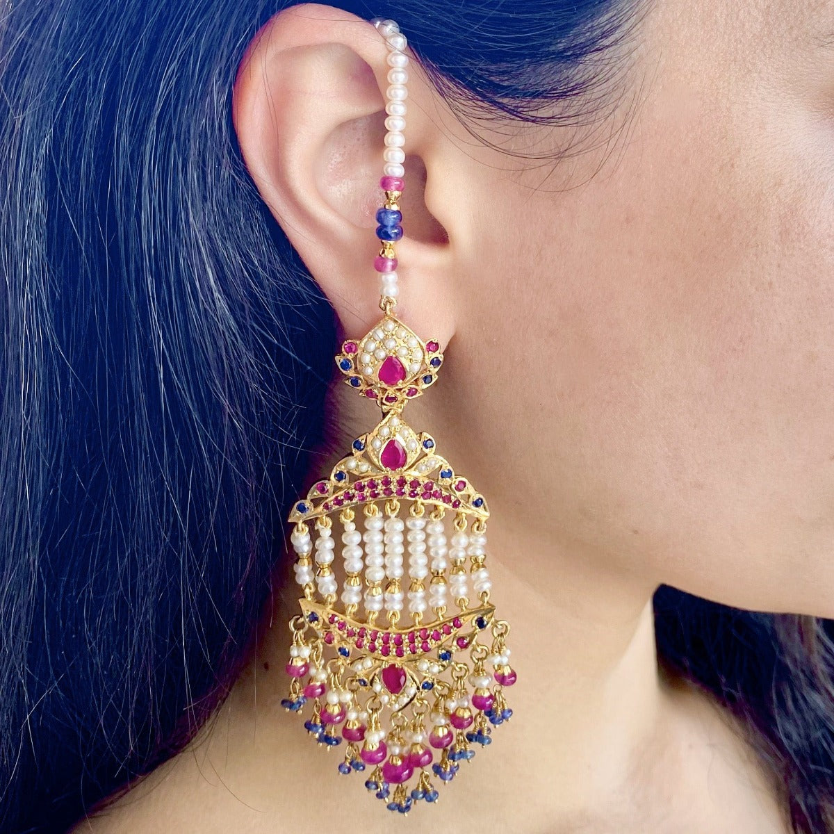 Multicolored Jhoomar Earrings in Gold Plated Silver ER 386