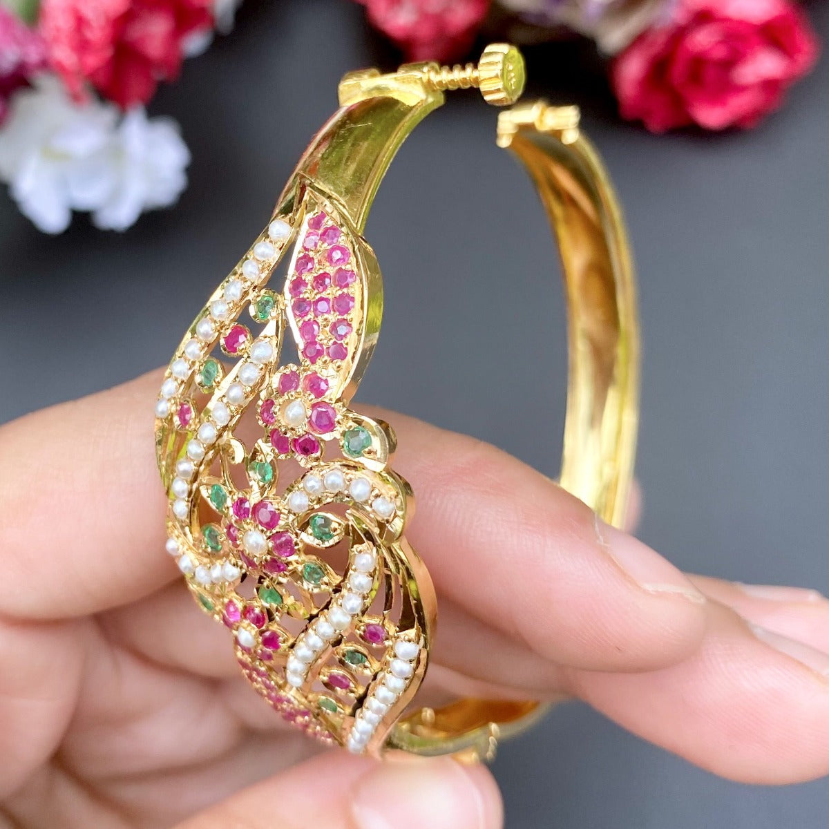 openable 22k bracelet for women with precious stones