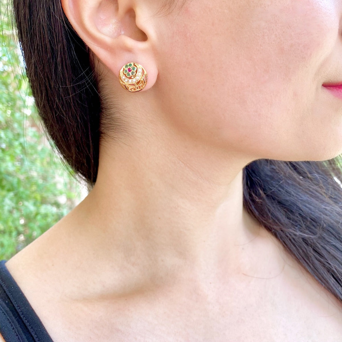 hyderabadi studs in real gold with real stones
