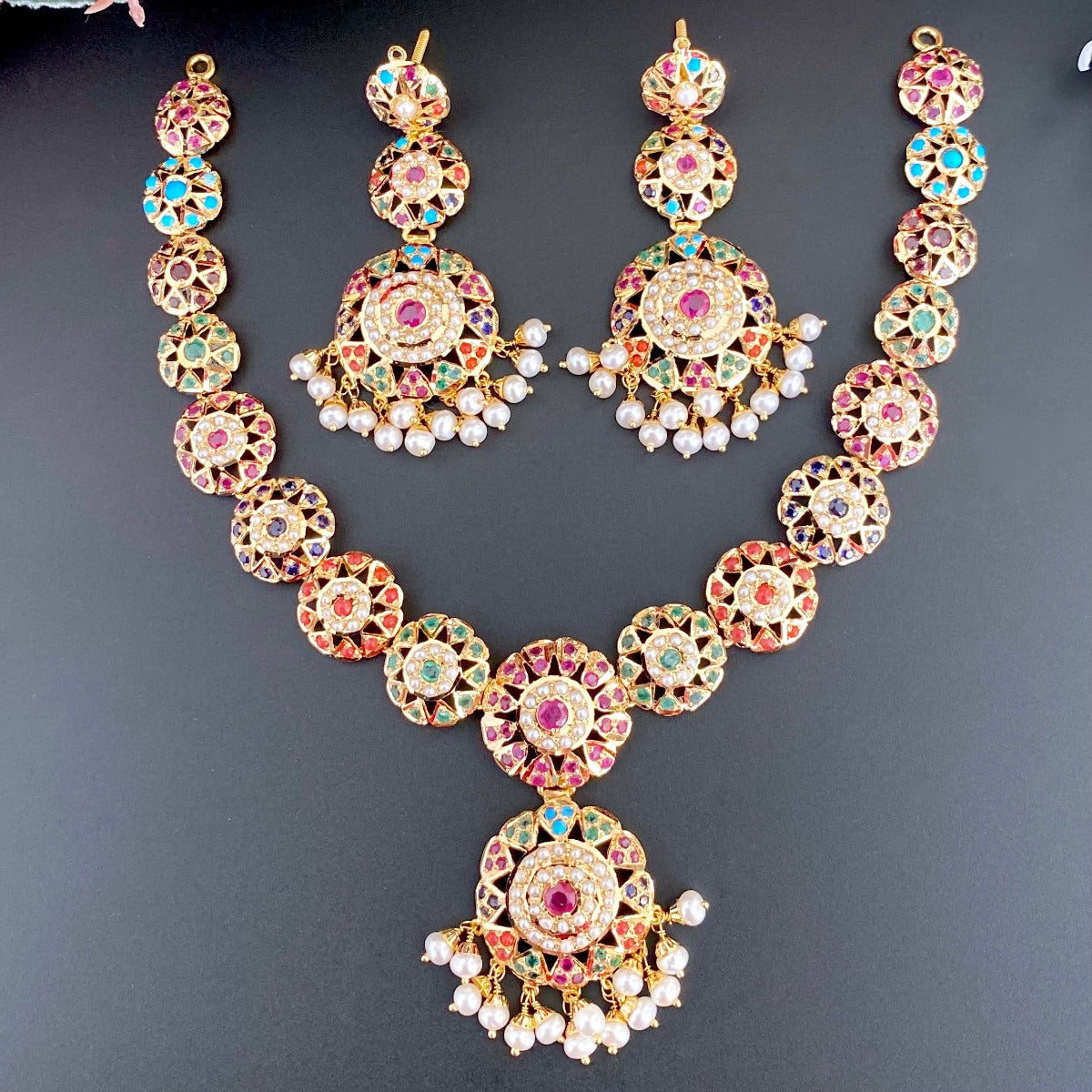 amritsari jewelry in navratna colors in 14k