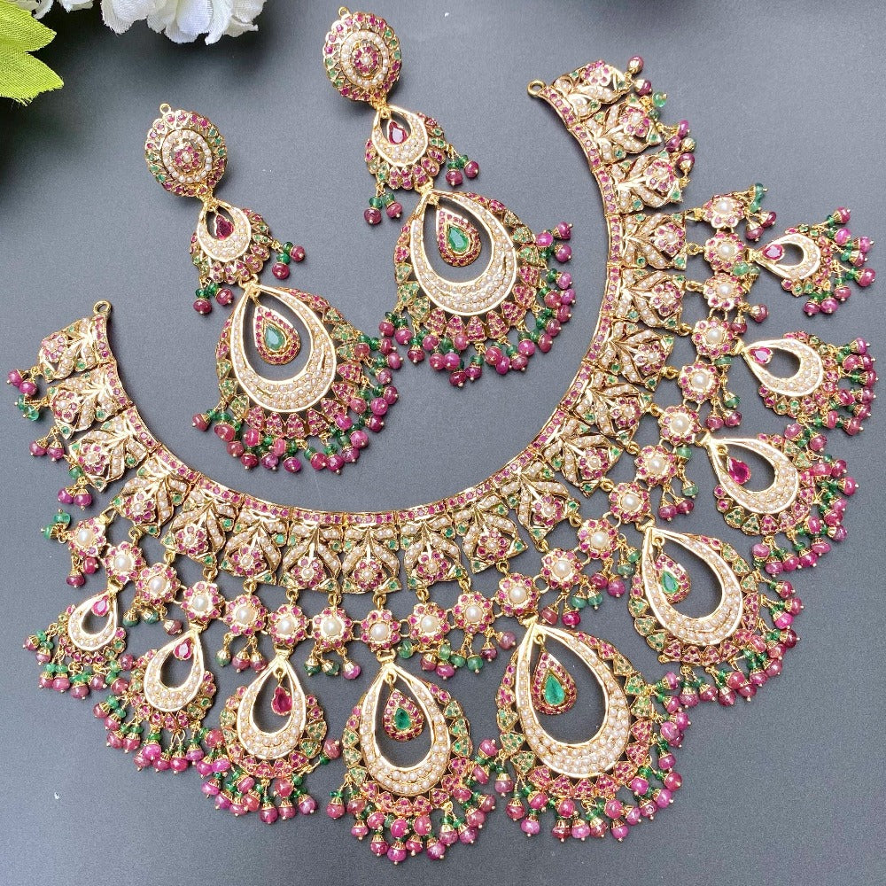 traditional rajasthani necklace set for bride in 22k gold