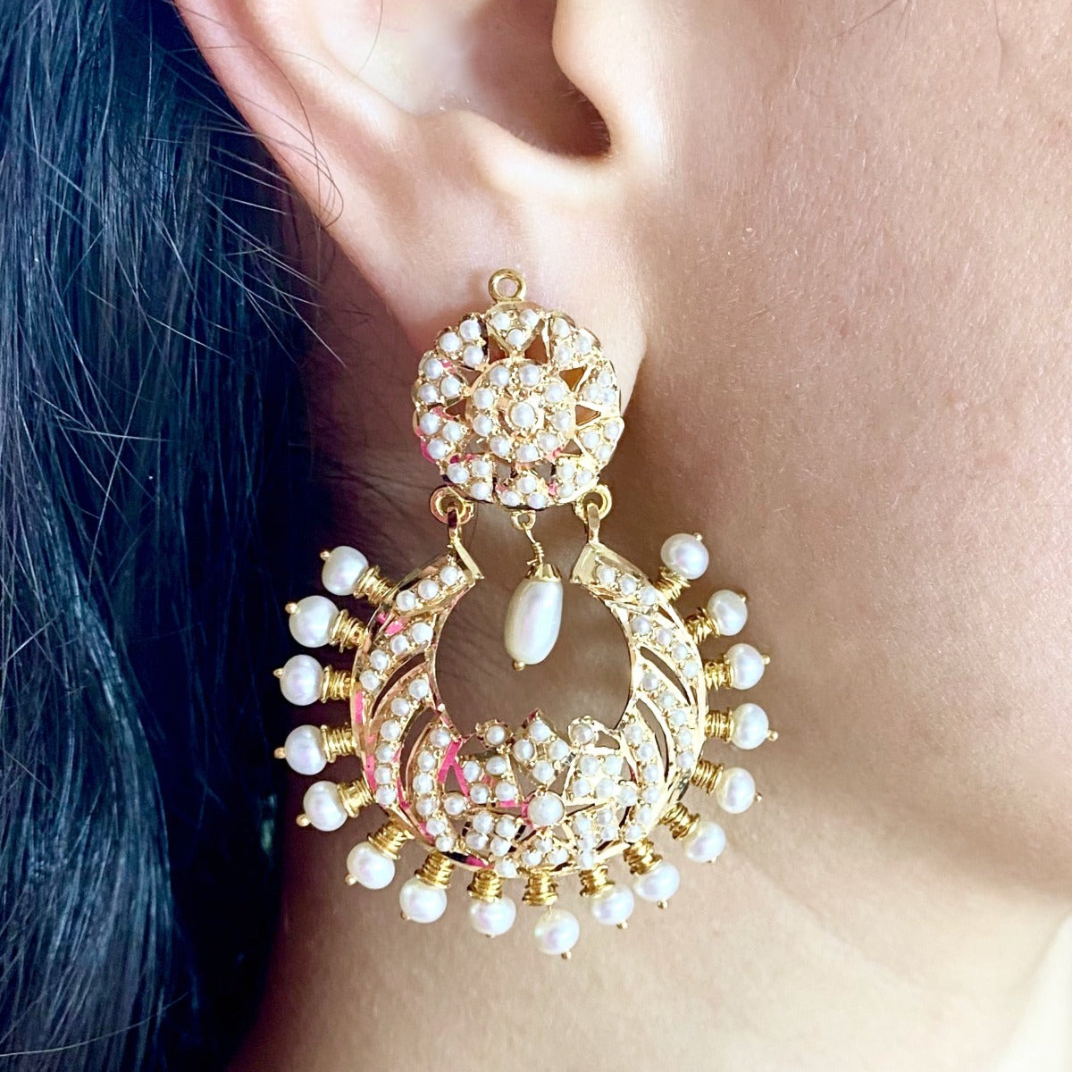 Pearl Chandbali Earrings in 22k Gold GER 014