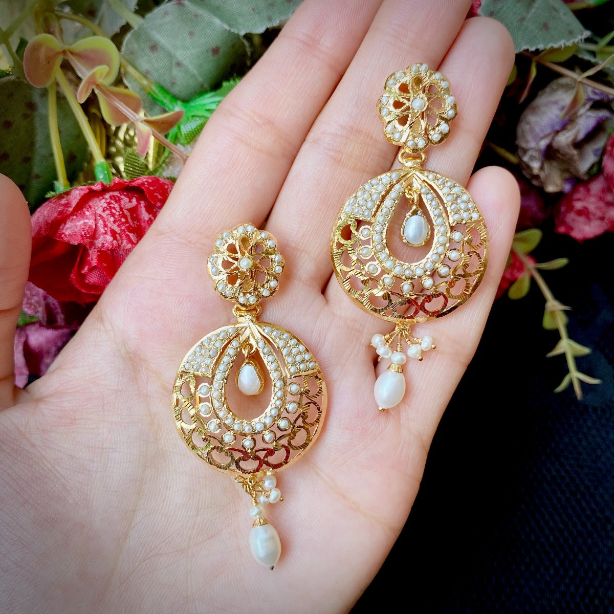 Blossom Zircon Gold Earrings - Bawa Jewellers