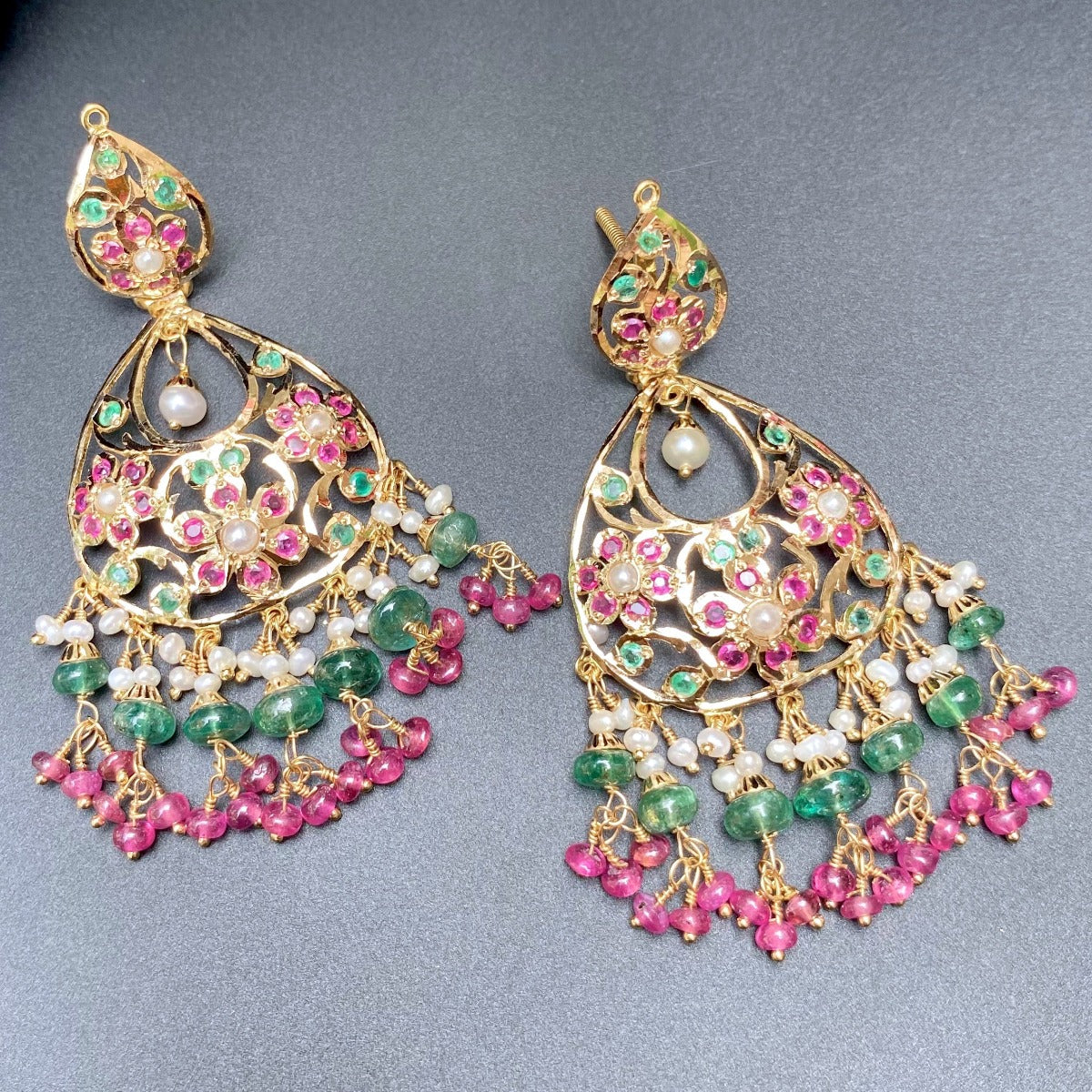 real gold jadau earrings with ruby emerald