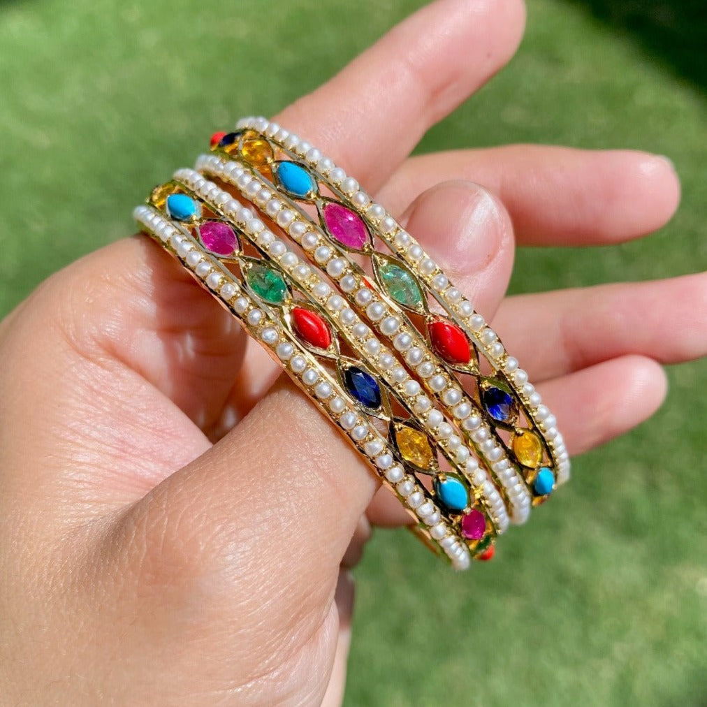 Classy Navaratna Precious Stones Gold Bangle