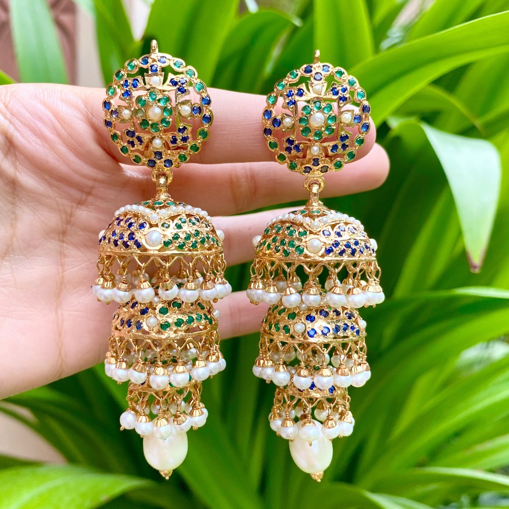 tripple jhumka earrings in jadau