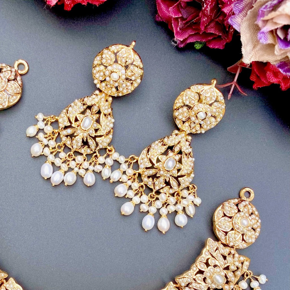 gold polished pearl earrings