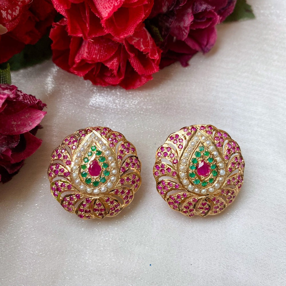 ruby emerald earrings with gold plating
