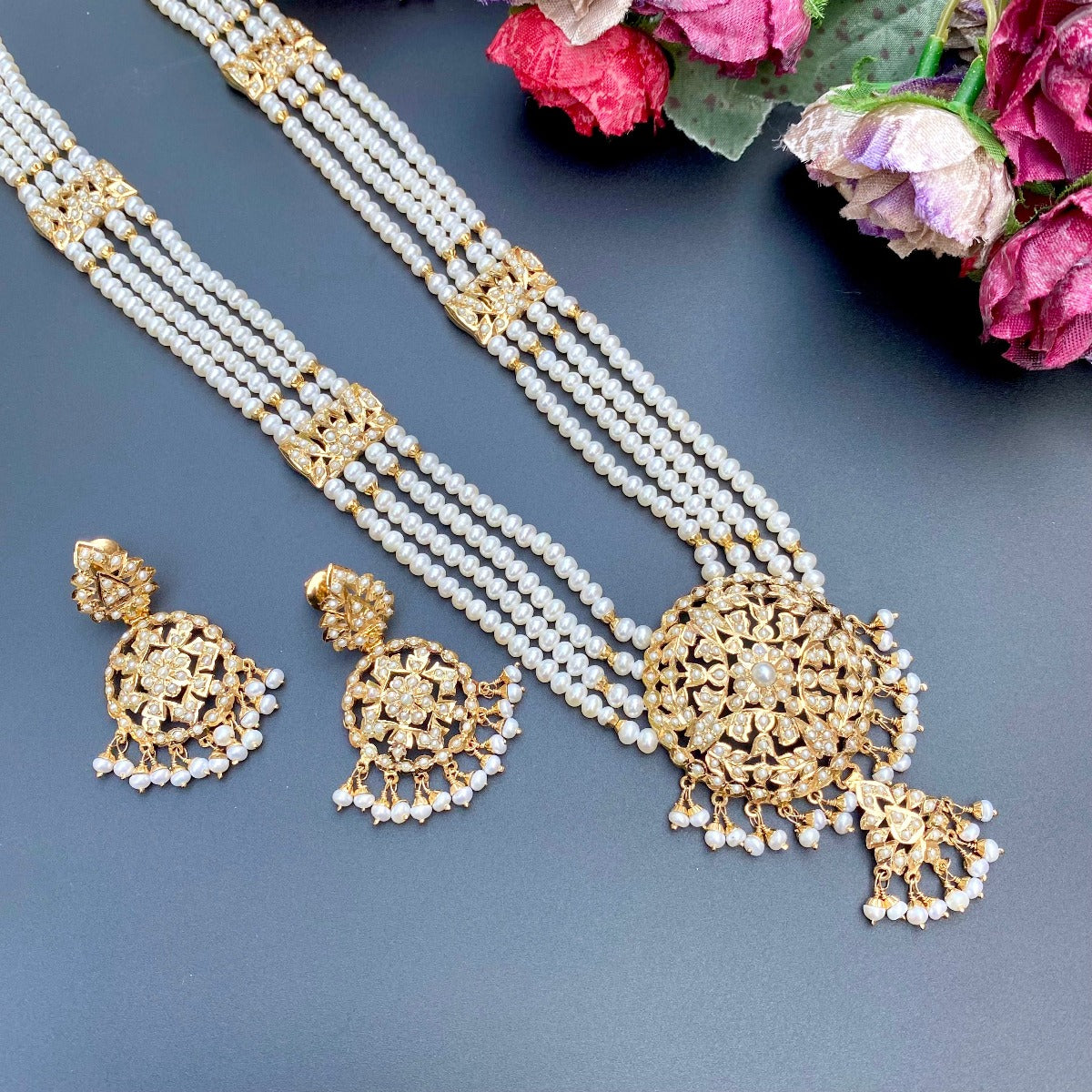 Buy KIEICE Women's Alloy Gold Planted Traditional Design Long Necklace With  Earring Set (KE-10232-Golden) at Amazon.in