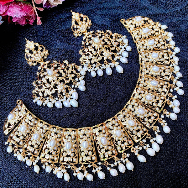 Gold Plated Pearl Necklace Set | Bridal Wear Jewelry | Indian Pearl Je