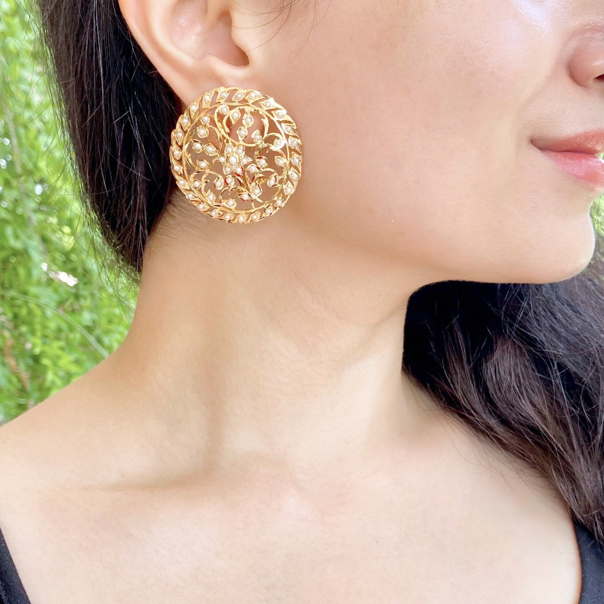 22k gold earrings studded with freshwater pearls