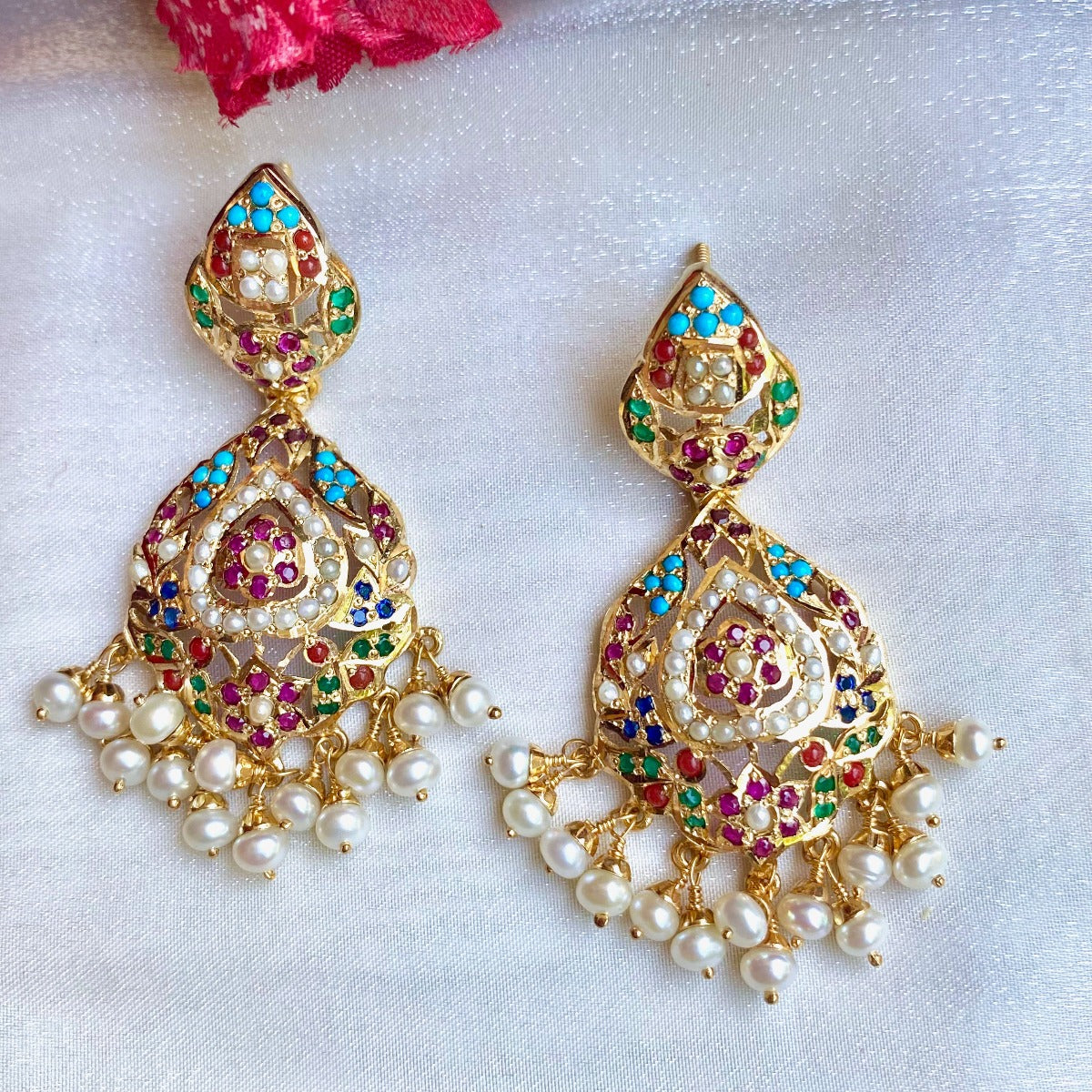 gold plated navratna earrings silver