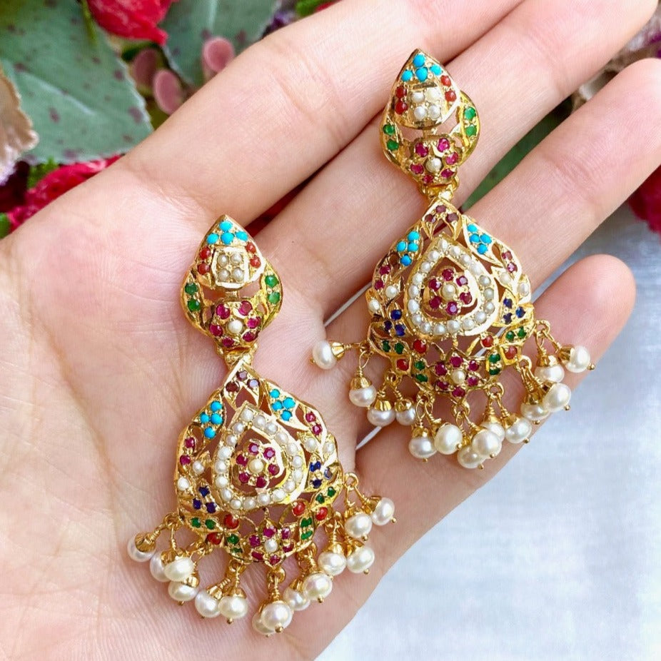buy gold plated navratna earrings online