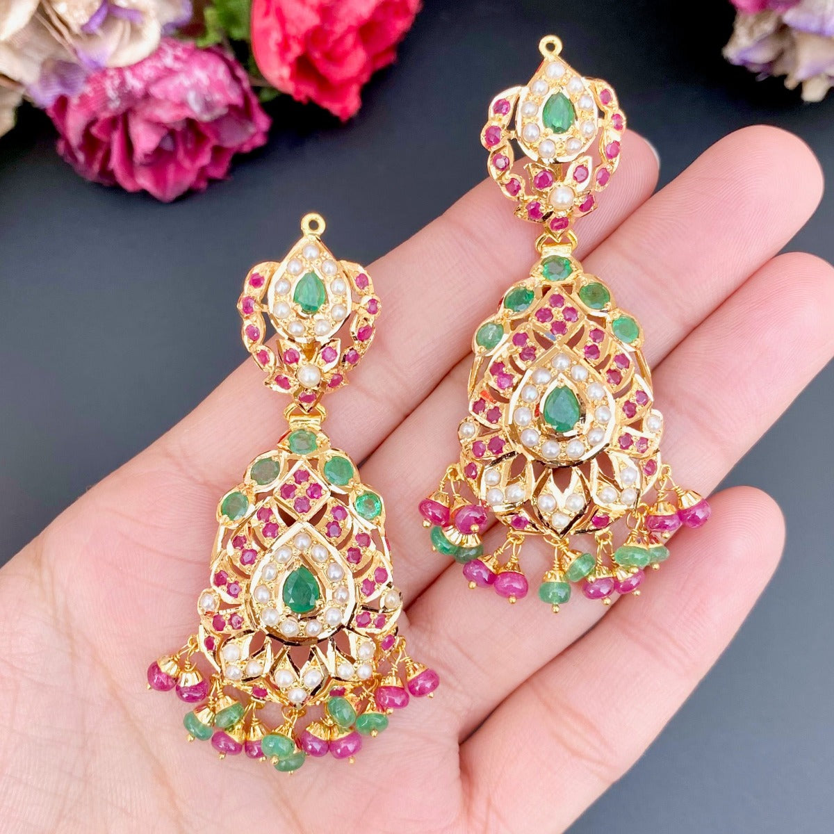 ruby emerald earrings gold