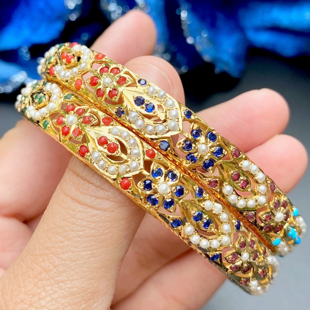 navratna bangles made in gold plated sterling silver