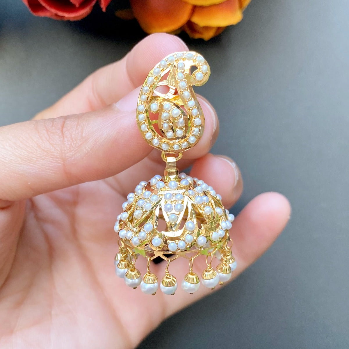 Pearl Jhumkis in 22ct Gold GER 058