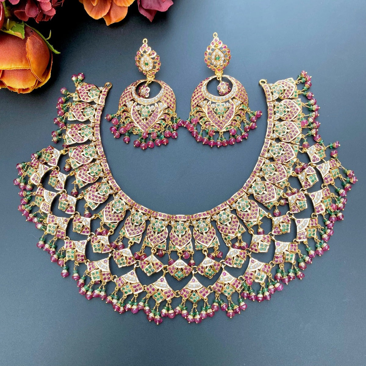 Traditional Jaal Necklace Set in 22ct Gold GNS 094