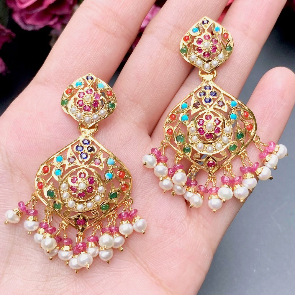 punjabi navratan jadau earrings under 10000