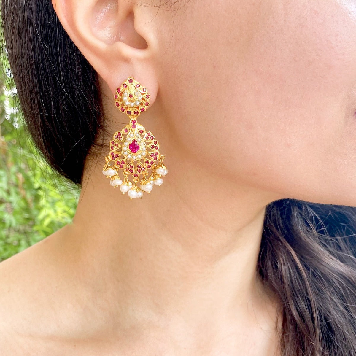 Ruby pearl gold on sale earrings