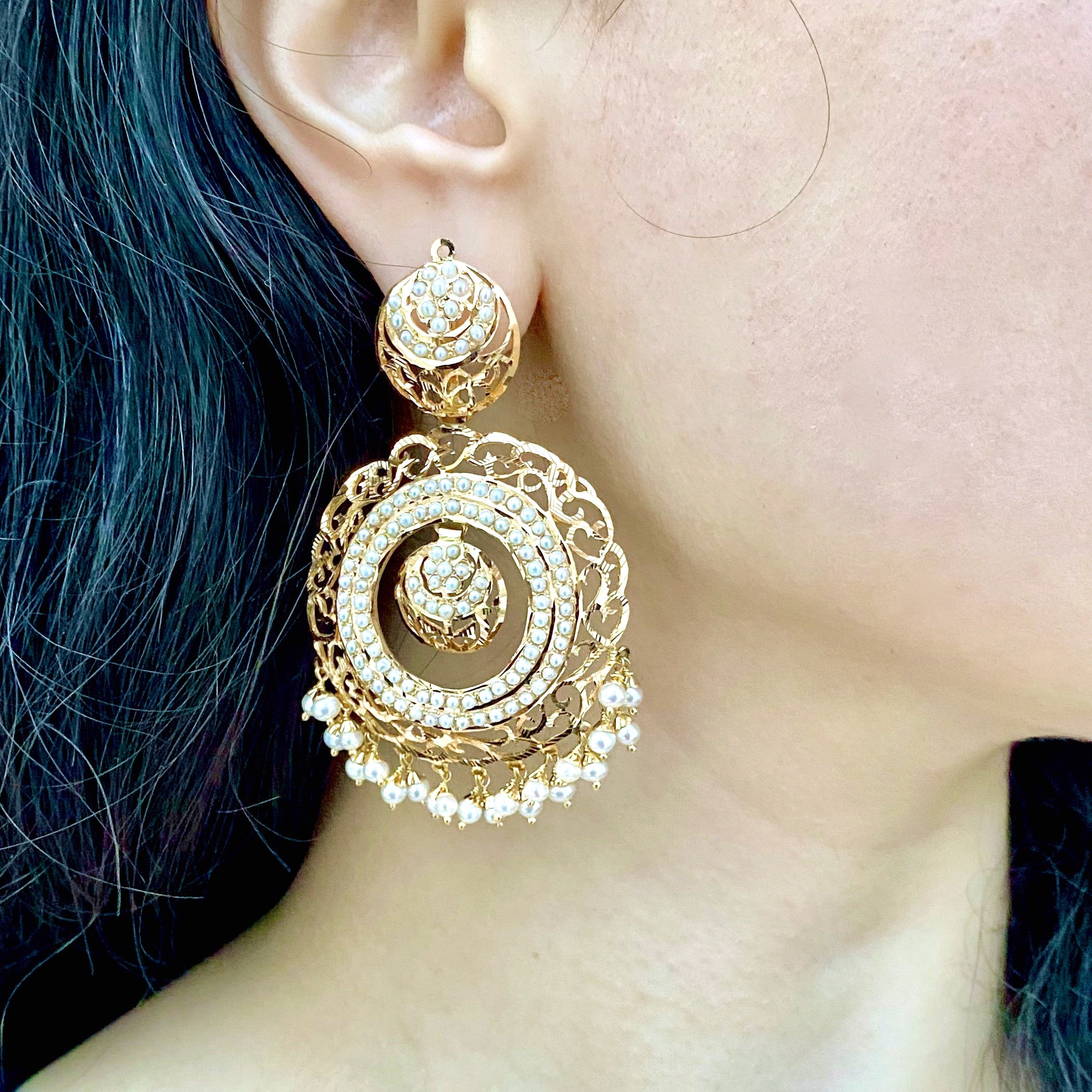 Pearl Chandbali Earrings in 22k Gold GER 018