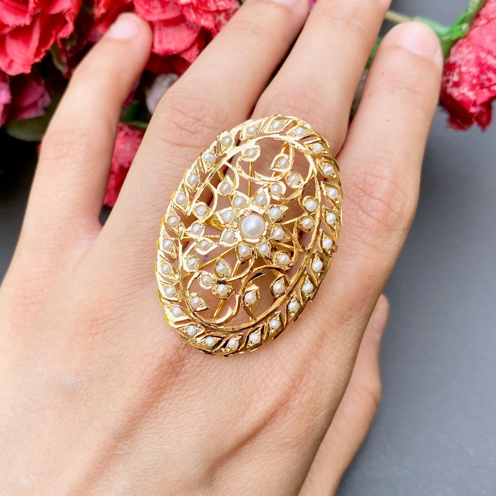 Vintage Era Inspired Pearl Ring in 22ct Gold GLR 045