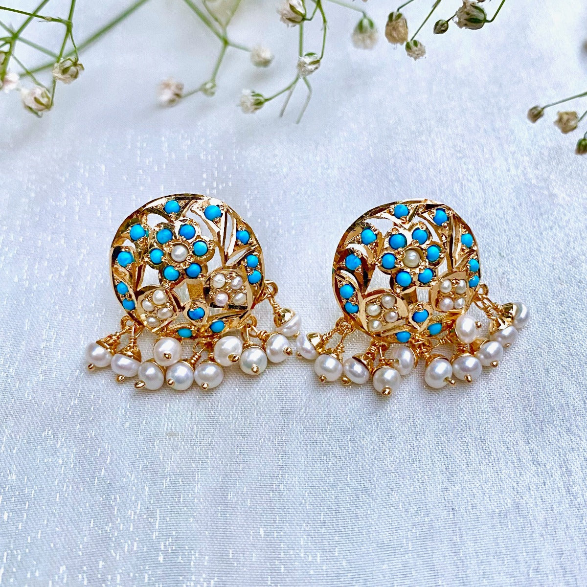 mughal turquoise studs on silver